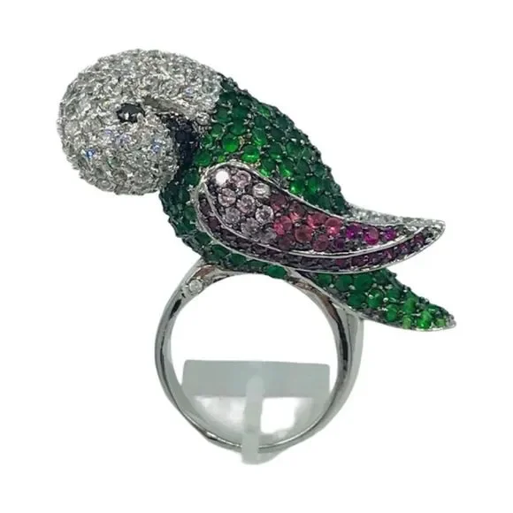NEW RHODIUM PLATED CZ PARROT RING - Picture 2 of 16